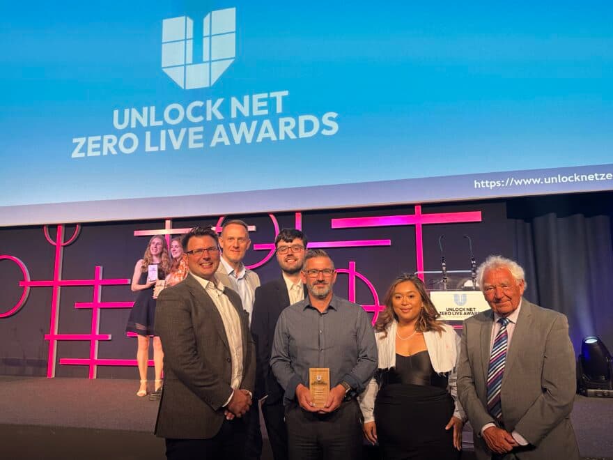a photograph of staff from Birmingham women's and children's hospital and Dalkia at the unlock Net Zero awards with their award