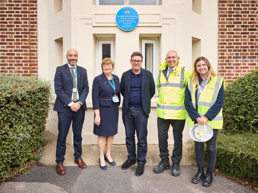 Pictured left to right – Mark Foden (Associate Director of Sustainability), Kathy Cowell OBE (Trust Chair), Andy Burnham (Mayor of Greater Manchester), Jonathan Kershaw (Dalkia Managing Director) and Lucinda Walker-Tully (Dalkia Project Manager)